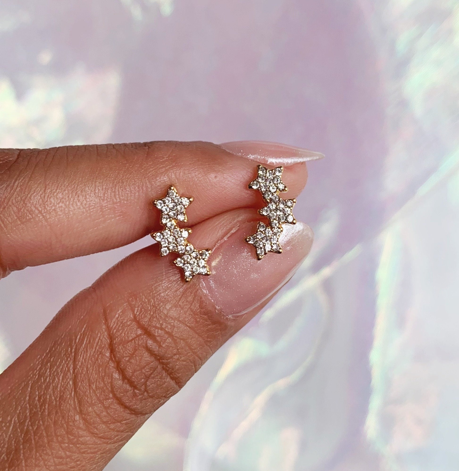 JW01011-GLD-OS - Pave Star Stud Earrings - Wildflower + Co hand