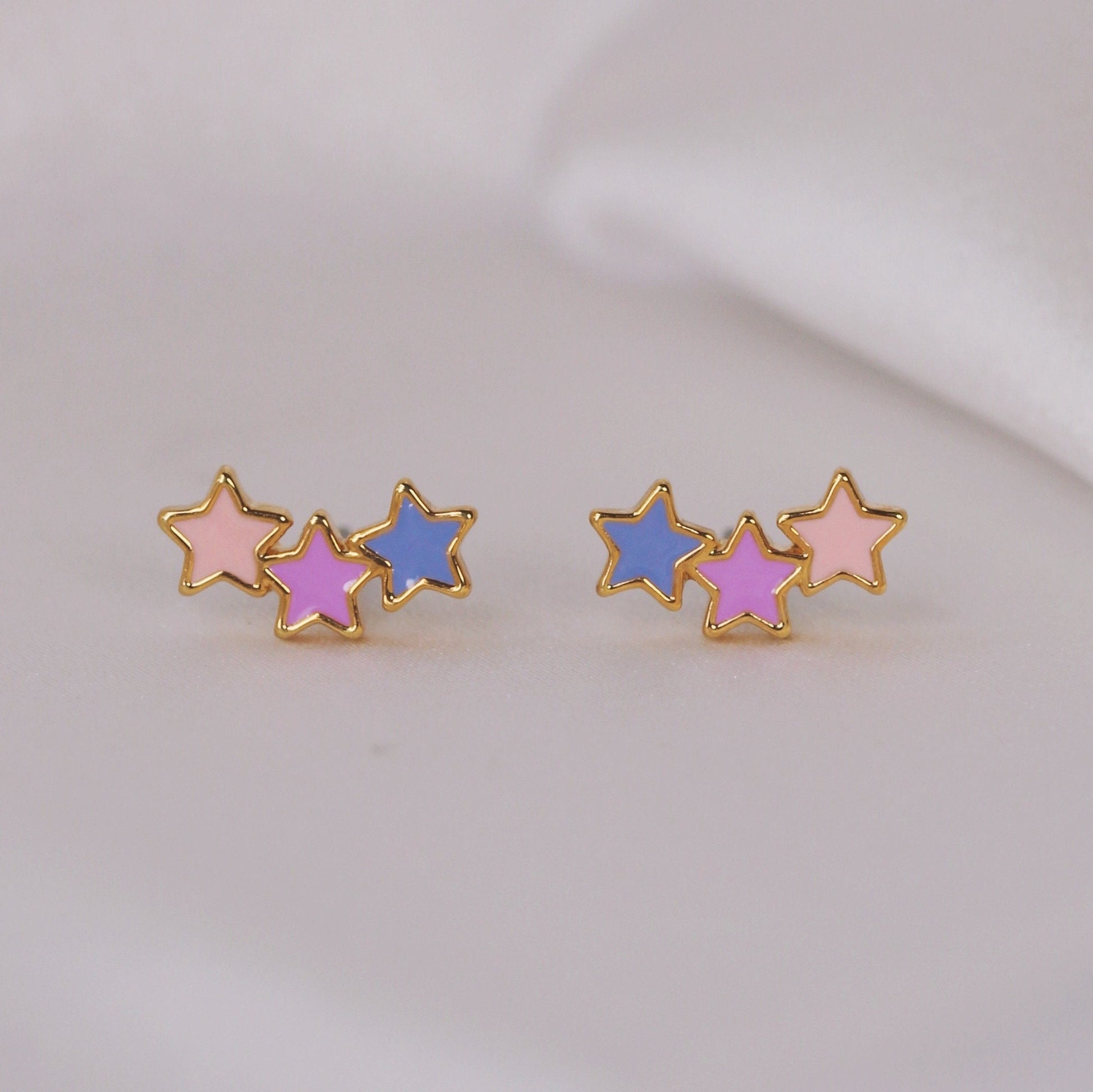 JW01012-GLD-OS - Pastel Star Stud Earrings, Enamel  - Wildflower + Co