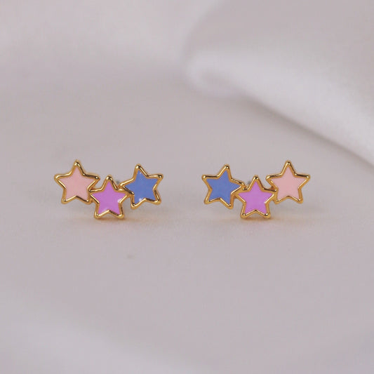 JW01012-GLD-OS - Pastel Star Stud Earrings, Enamel  - Wildflower + Co