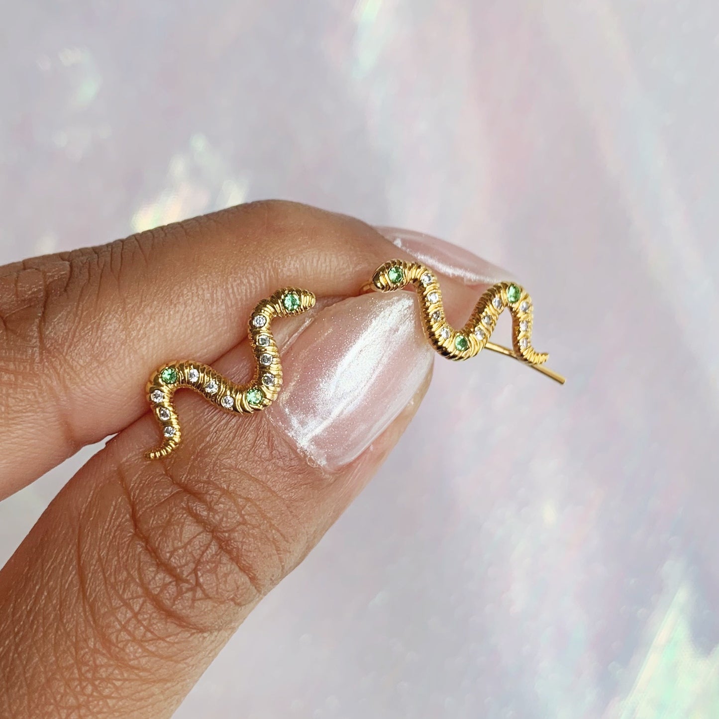 JW01015-GLD-OS - Snake Crawler Earrings - Wildflower + Co (1) hand