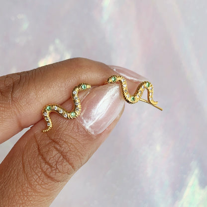 JW01015-GLD-OS - Snake Crawler Earrings - Wildflower + Co (1) hand