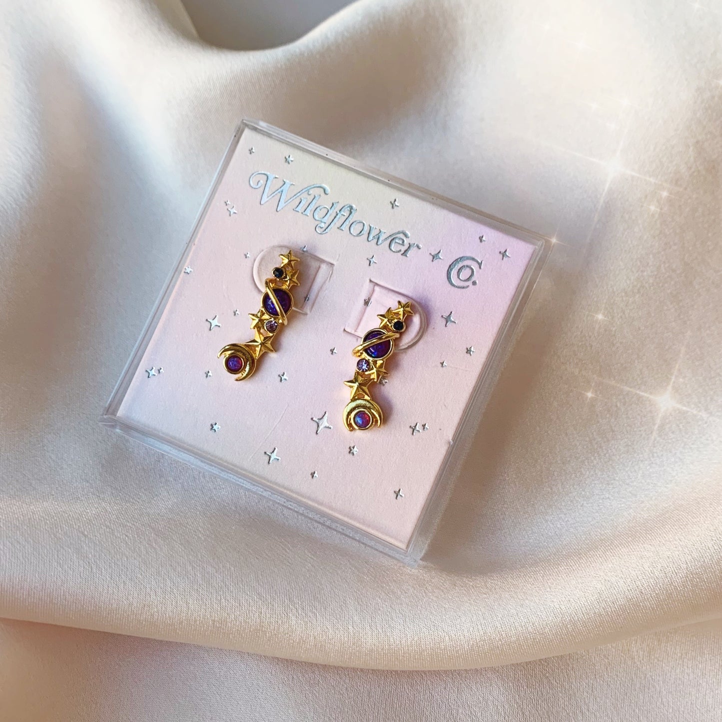 JW01019-GLD-OS - Galaxy Crawler Earrings, Dark - Wildflower + Co in box