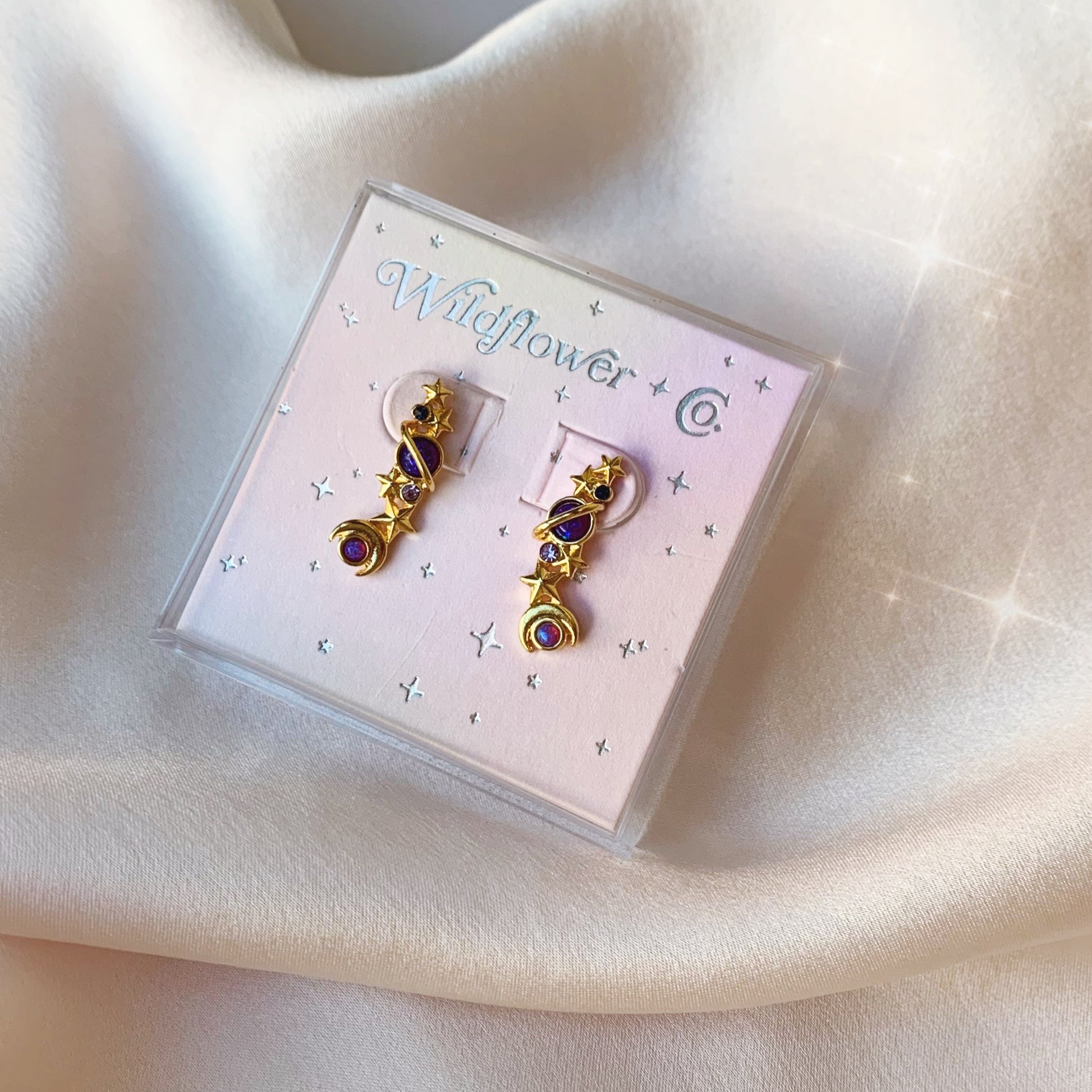 JW01019-GLD-OS - Galaxy Crawler Earrings, Dark - Wildflower + Co in box