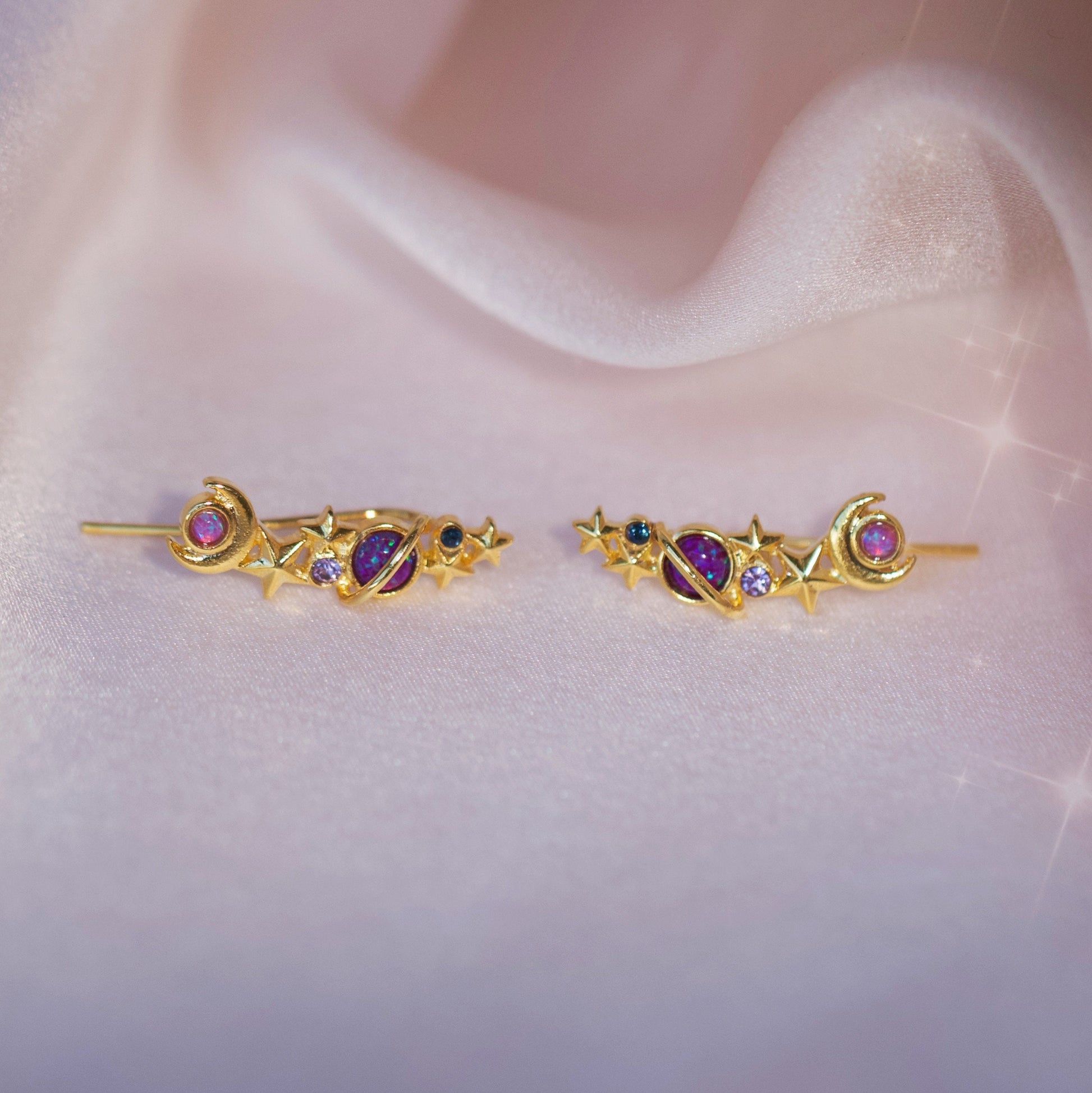 JW01019-GLD-OS - Galaxy Crawler Earrings, Dark - Wildflower + Co