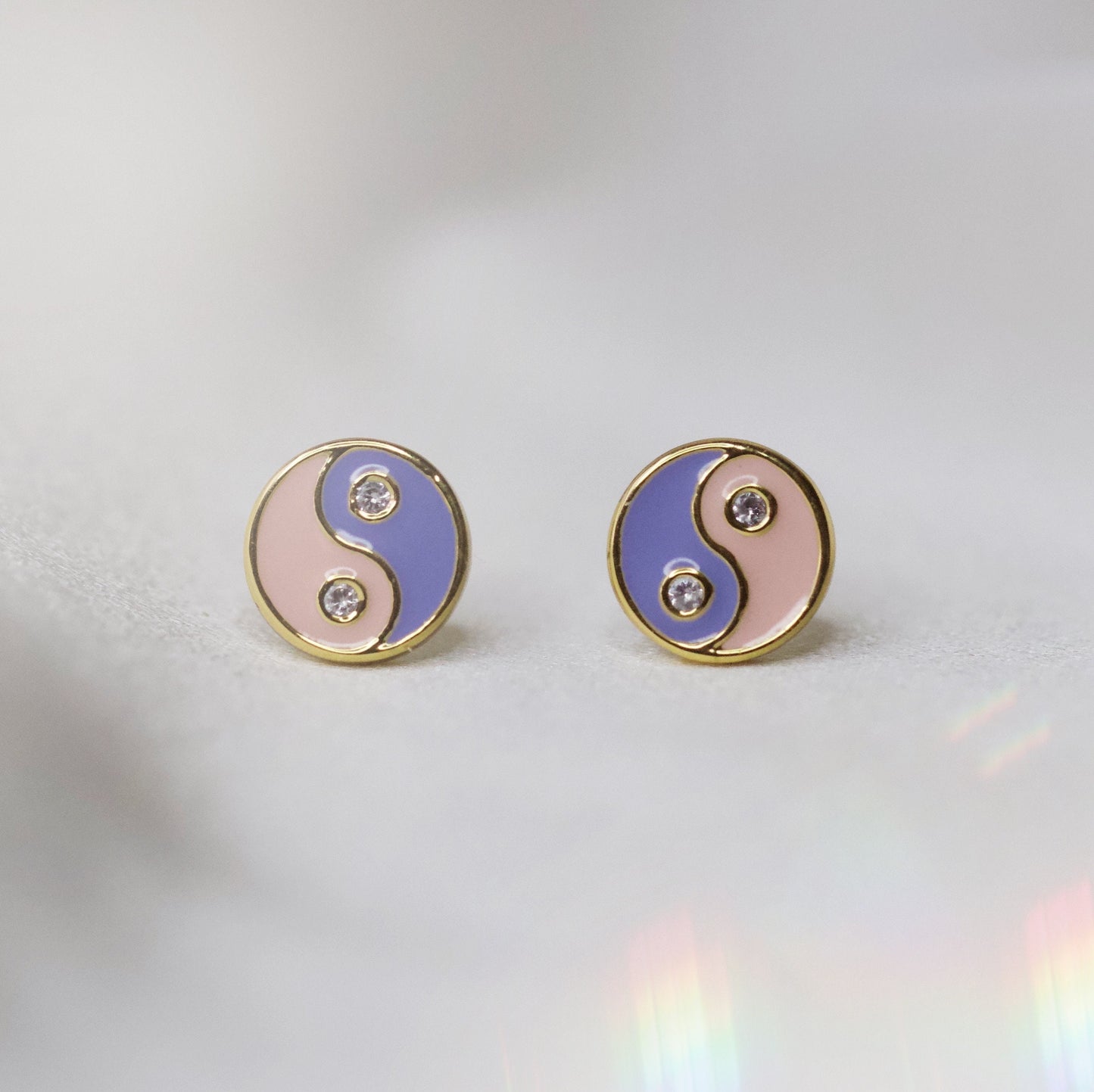 JW01020-GLD-OS - Yin Yang Stud Earrings - Pink & Blue Enamel - Wildflower + Co (1) satin