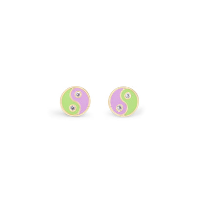 JW01021-GLD-OS - Yin Yang Stud Earrings - Lilac & Green Enamel - Wildflower + Co (1) floating