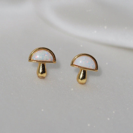 JW01022-GLD-OS - Opal Mushroom Stud Earrings - Wildflower + Co