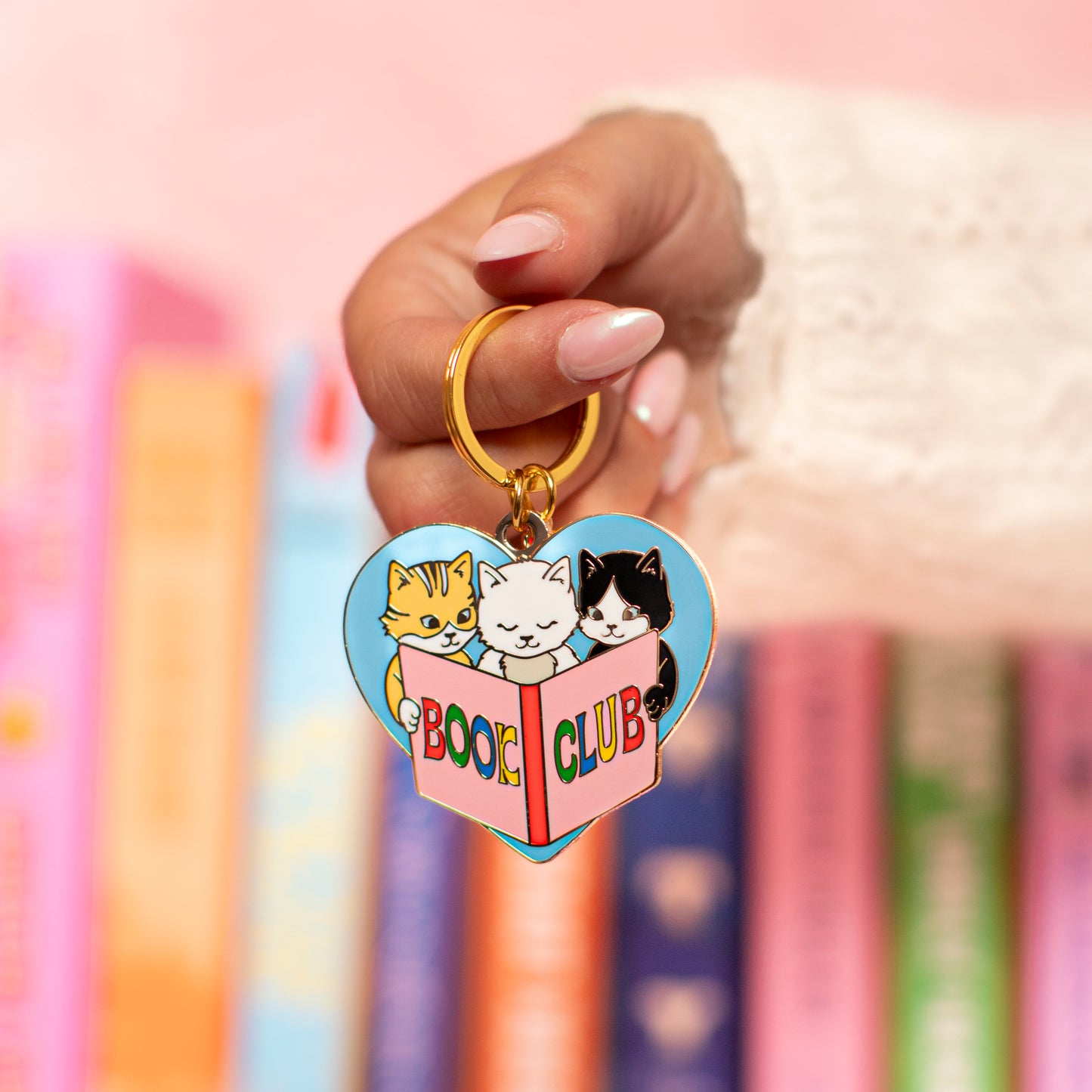 Cat Book Club Enamel Keychain