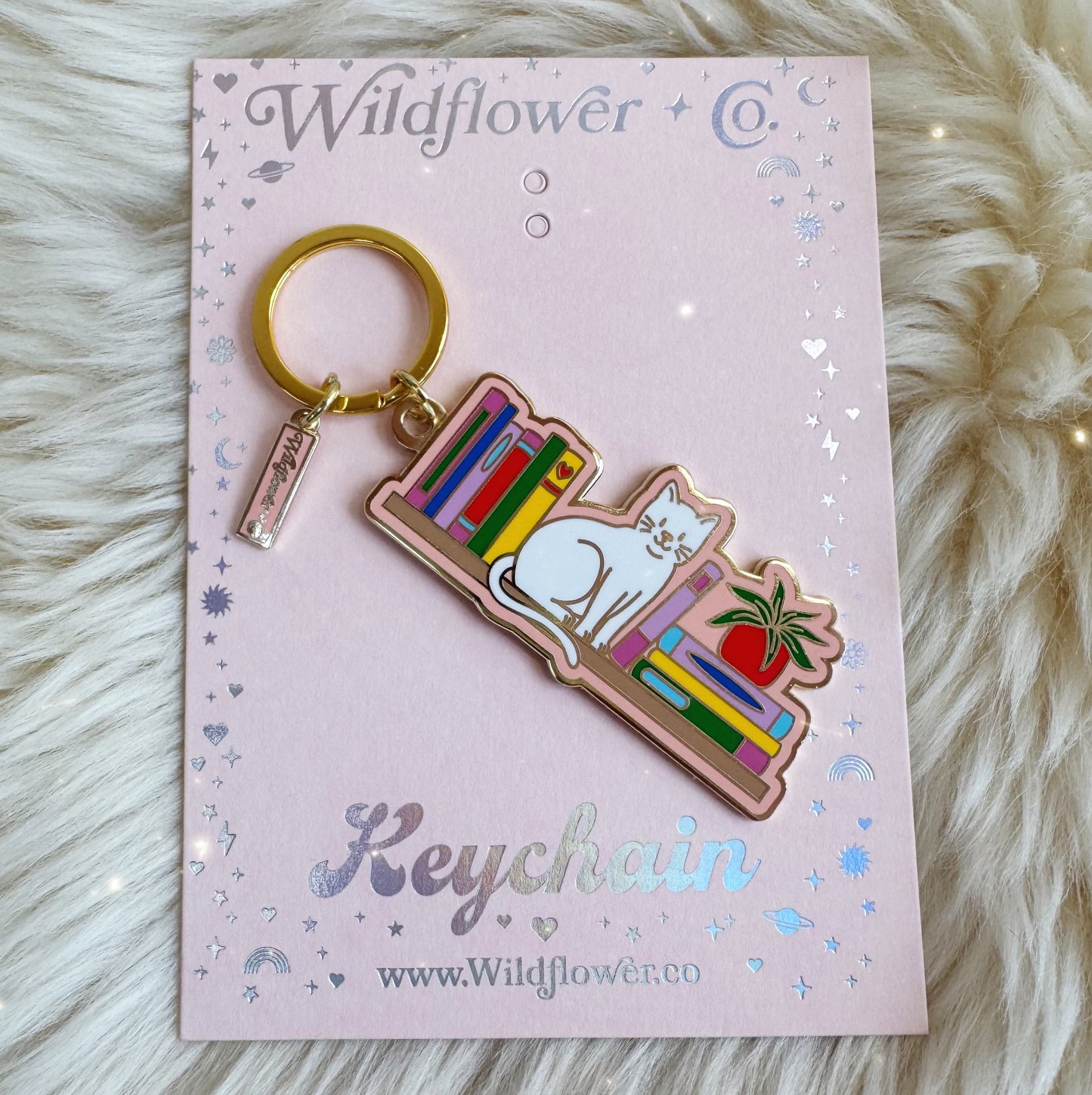 Cat Bookshelf Enamel Keychain