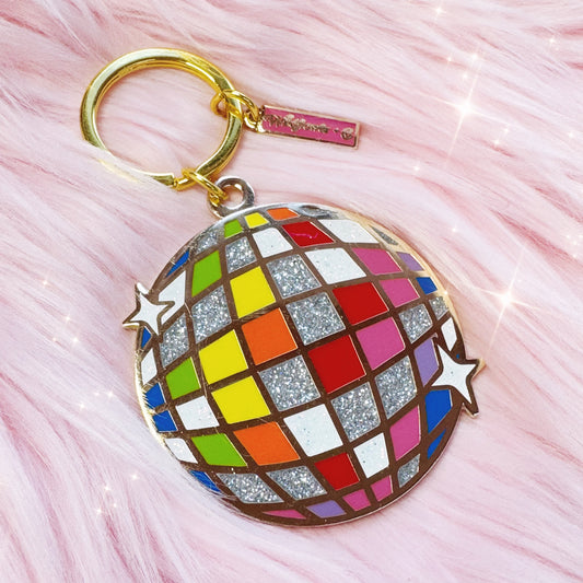 Rainbow Disco Ball Enamel Keychain