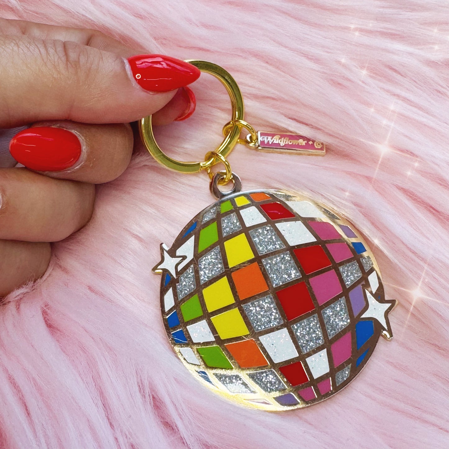 Rainbow Disco Ball Enamel Keychain