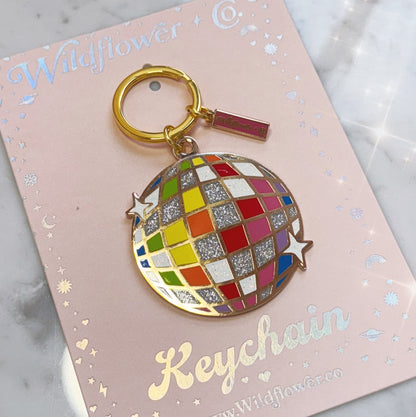 Rainbow Disco Ball Enamel Keychain