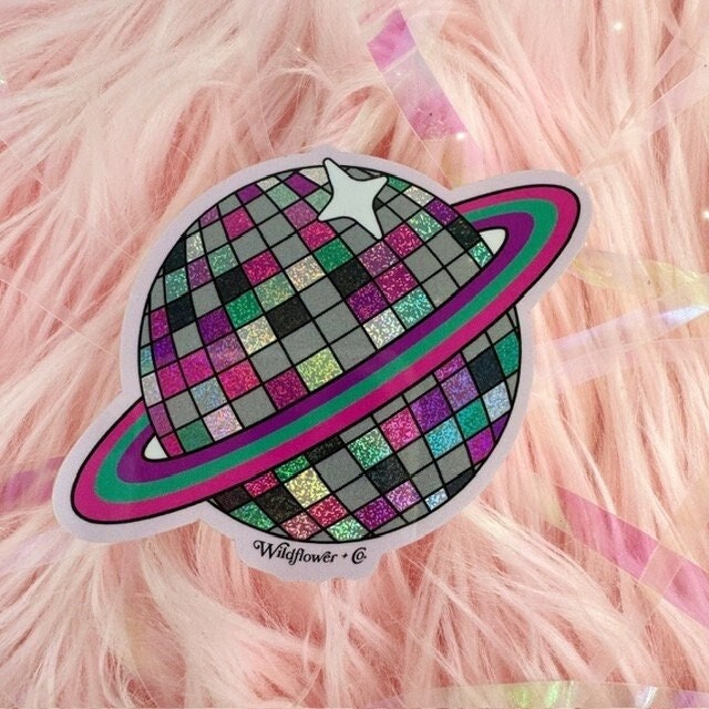 PC00172-MLT-OS - Planet Disco Glitter Sticker - Fun Vinyl Holographic Glitter Stickers - Space Gifts - Wildflower + Co fur