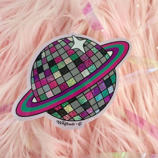 PC00172-MLT-OS - Planet Disco Glitter Sticker - Fun Vinyl Holographic Glitter Stickers - Space Gifts - Wildflower + Co fur