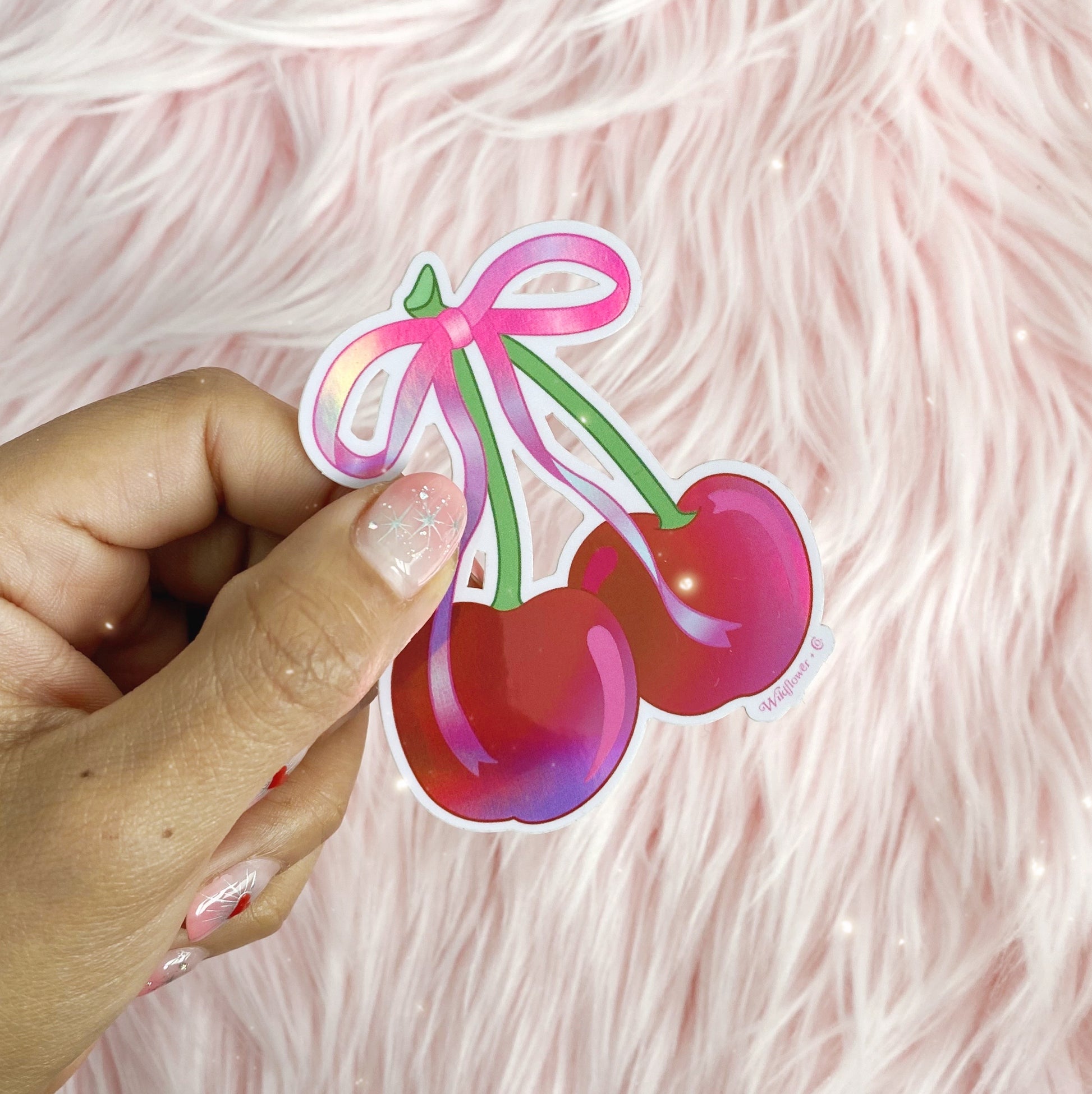 PC00176-PNK-OS - Cherry Bow Sticker - Wildflower + Co fur
