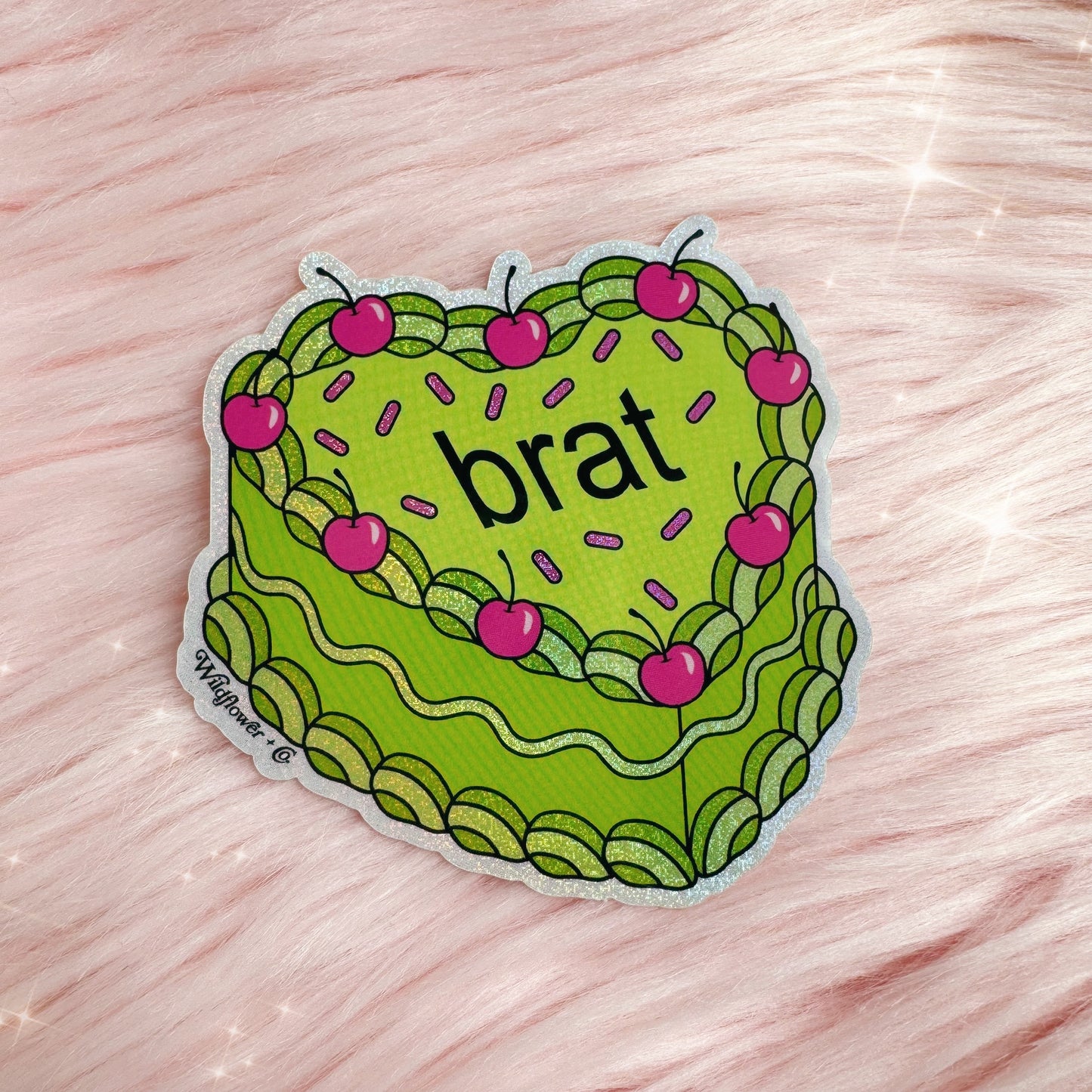 Brat Heart Shaped Cake Glitter Sticker