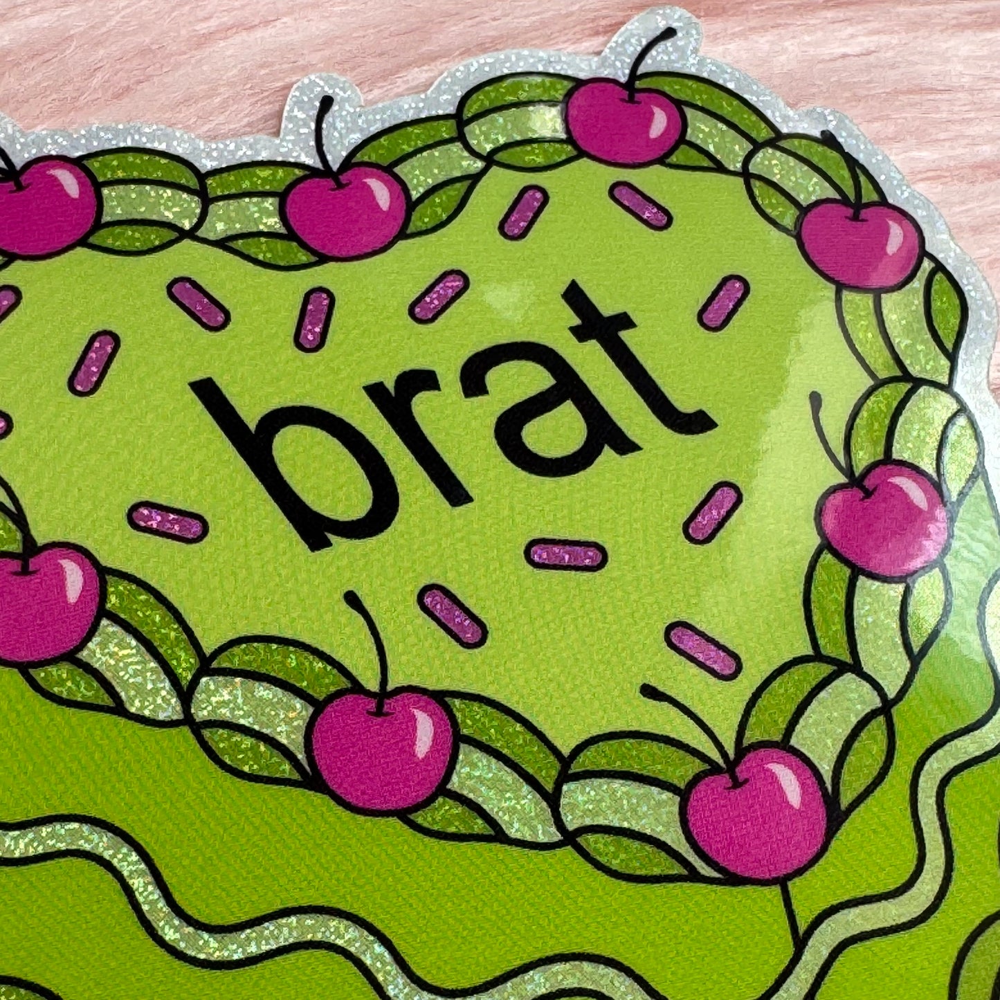 Brat Heart Shaped Cake Glitter Sticker