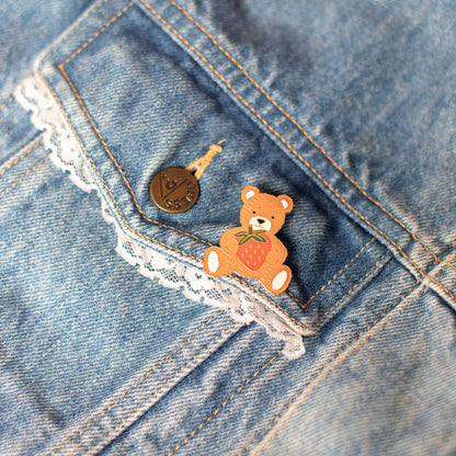 Teddy Bear w. Strawberry Enamel Pin