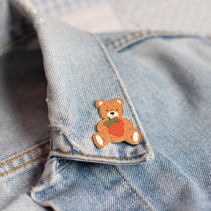Teddy Bear w. Strawberry Enamel Pin