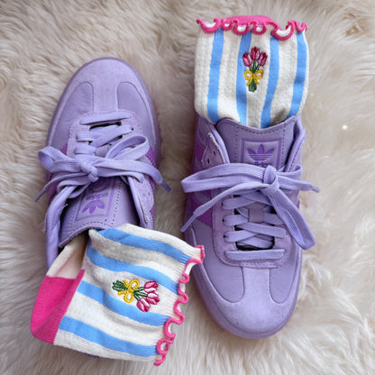 Tulip Embroidered Ruffle Pointelle Socks