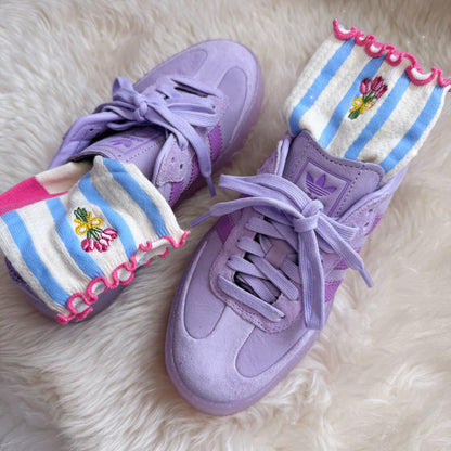 Tulip Embroidered Ruffle Pointelle Socks