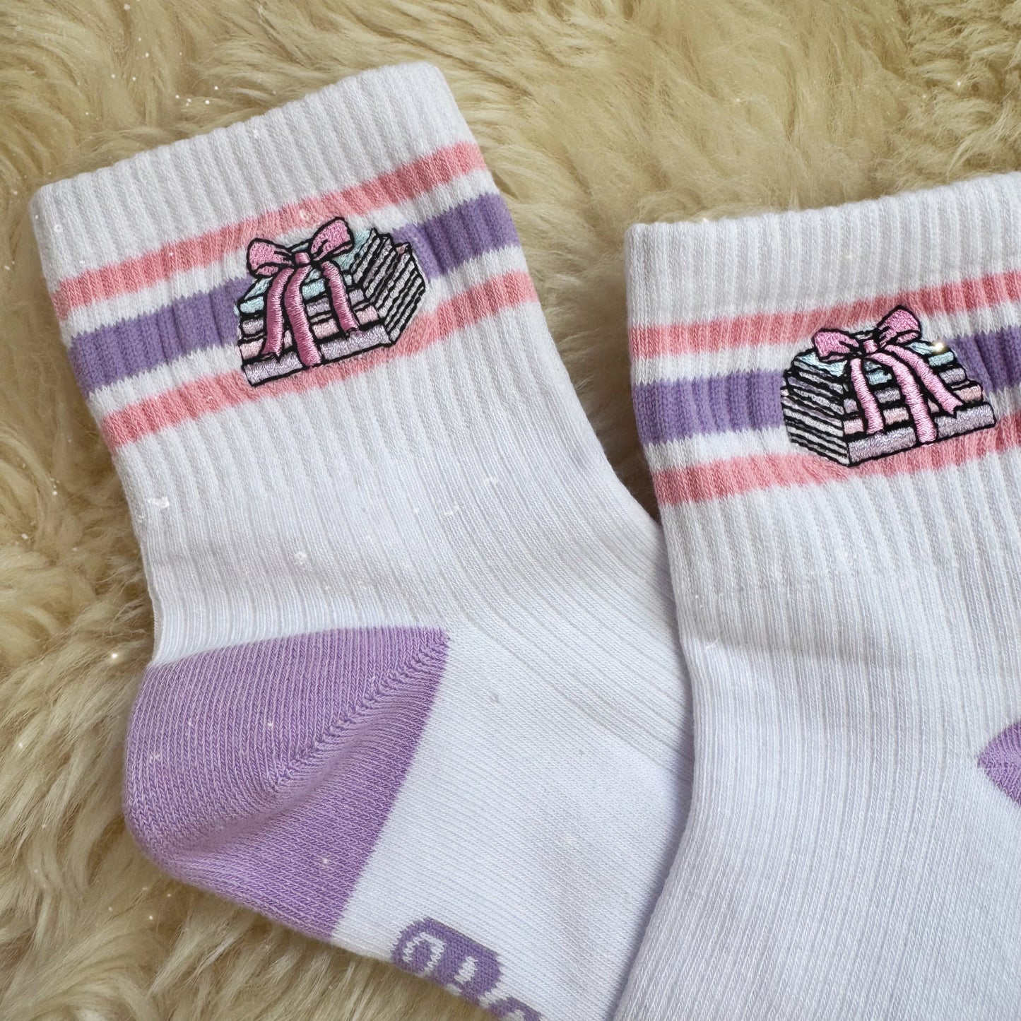 Bookish Book Stack Embroidered Socks - Pastel