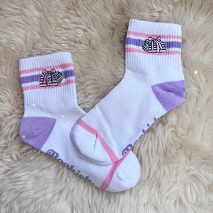 Bookish Book Stack Embroidered Socks - Pastel