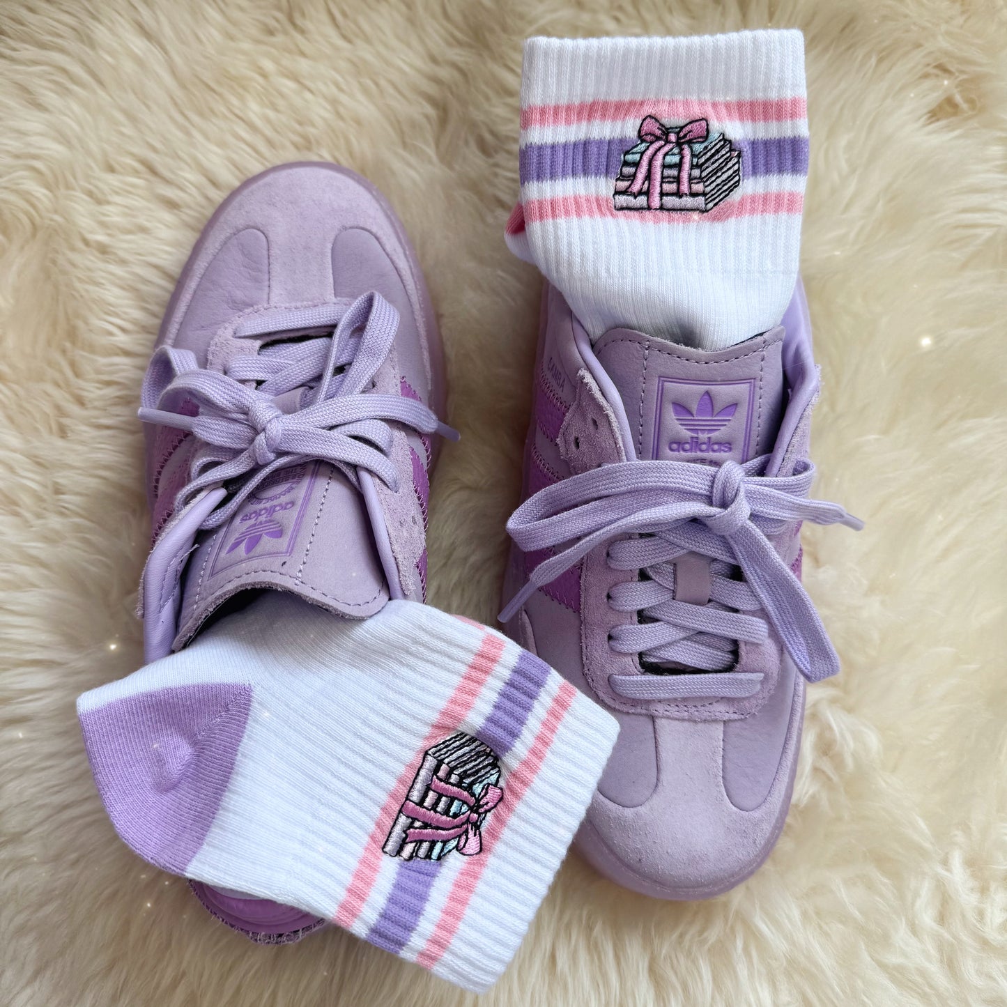 Bookish Book Stack Embroidered Socks - Pastel