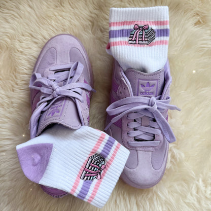 Bookish Book Stack Embroidered Socks - Pastel