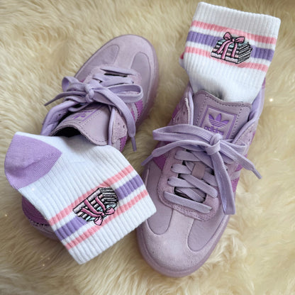Bookish Book Stack Embroidered Socks - Pastel