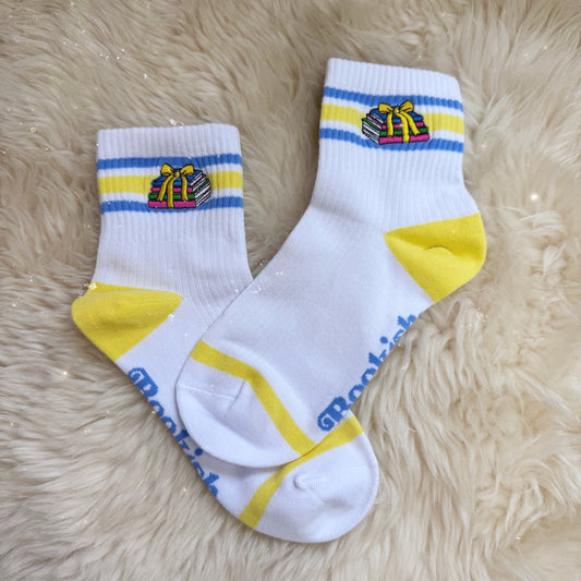 Bookish Book Stack Embroidered Socks - Bright