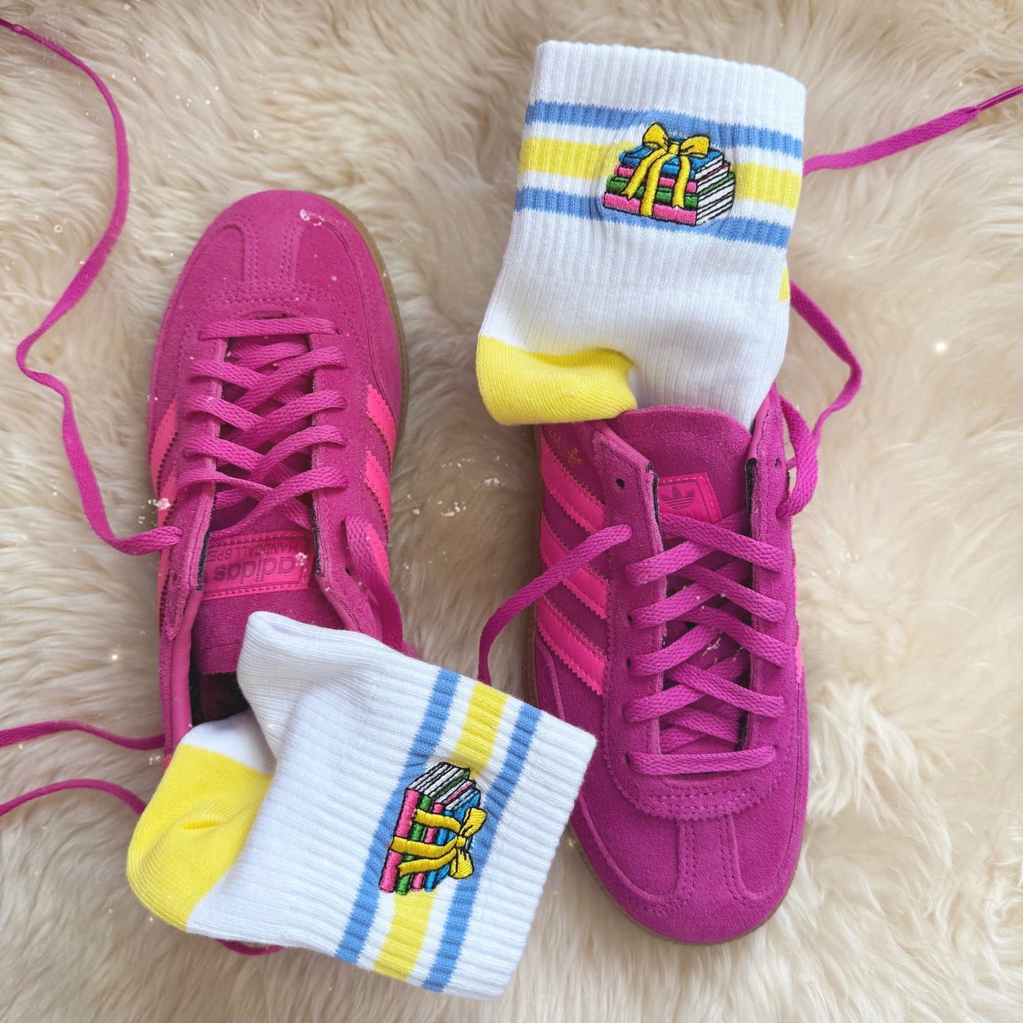 Bookish Book Stack Embroidered Socks - Bright