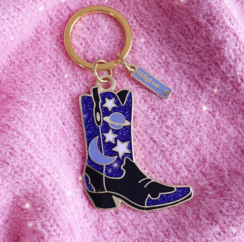 Celestial Cowgirl Boot Enamel Keychain
