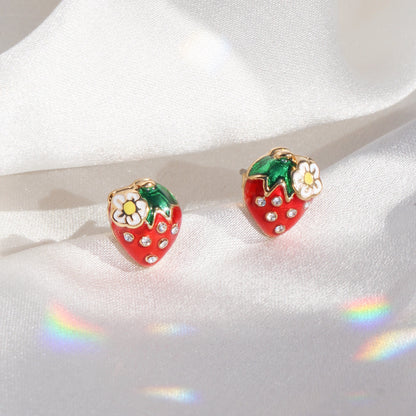 JW00950-GLD-OS - Strawberry Stud Earrings - Dainty Stud Earrings - Wildflower & Co (2)