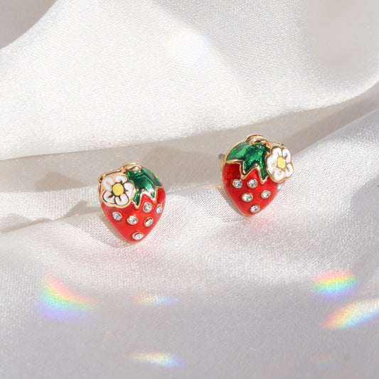 JW00950-GLD-OS - Strawberry Stud Earrings - Dainty Stud Earrings - Wildflower & Co (2)