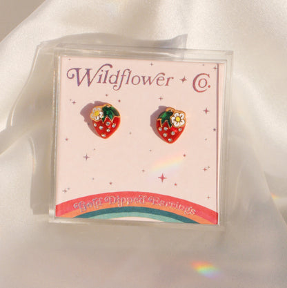 JW00950-GLD-OS - Strawberry Stud Earrings - Dainty Stud Earrings - Wildflower & Co (2) box