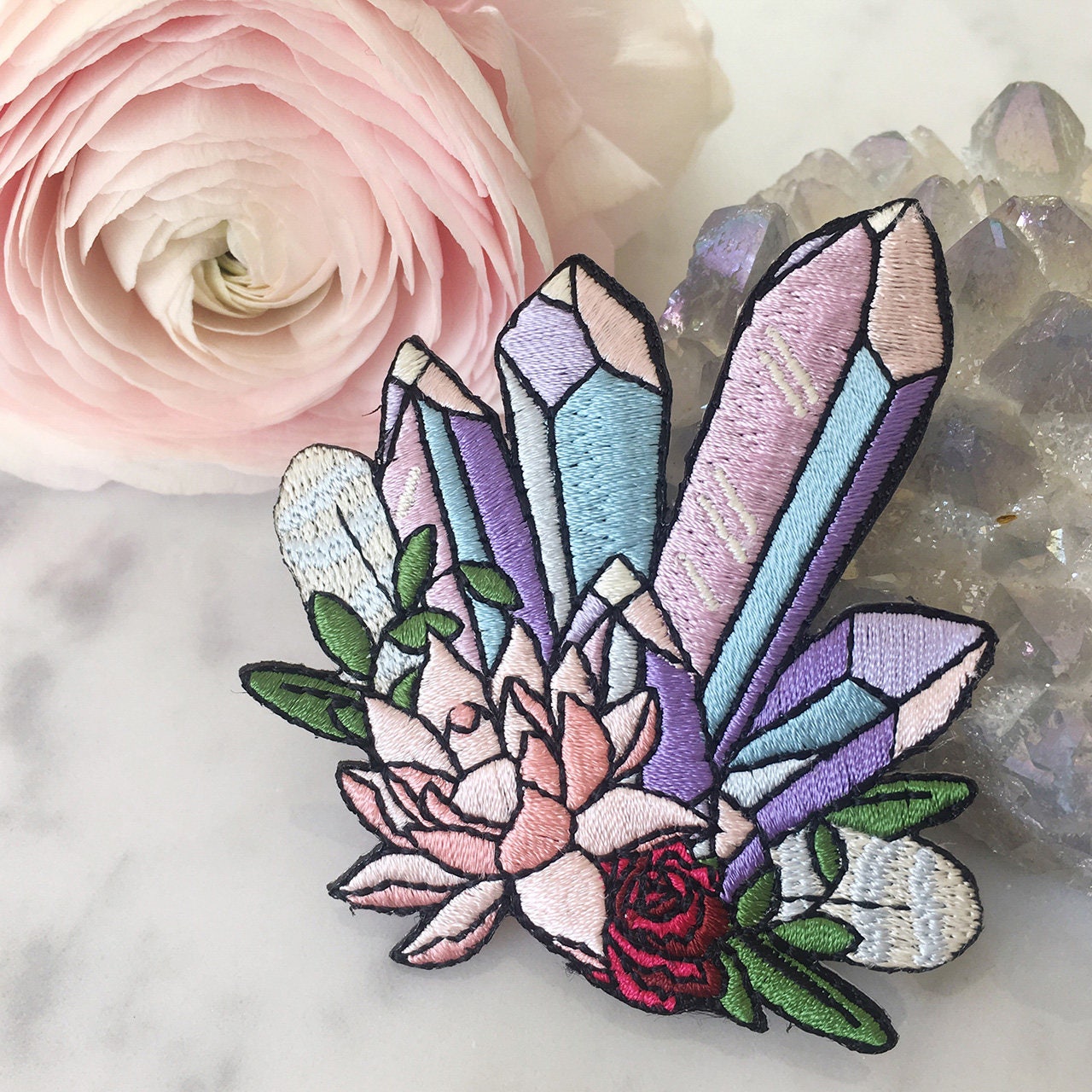 TR00131MLTOS Crystal Patch - Crystals Flowers - Mystical - Iron On Embroidrered Patches - Wildflower + Co styled
