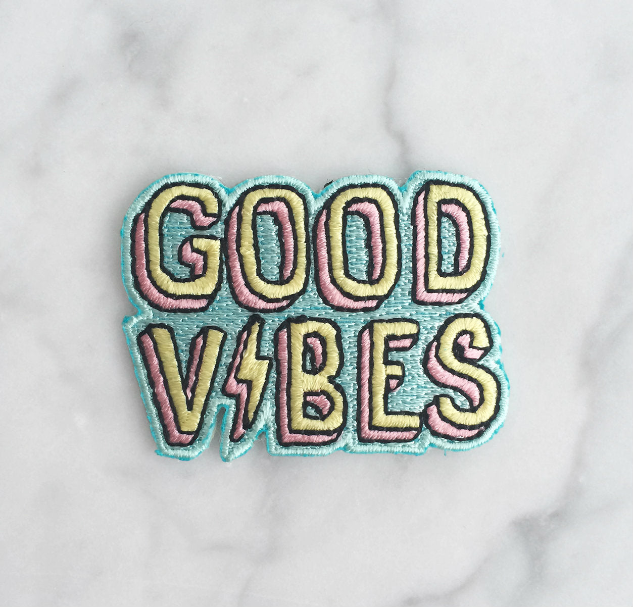 TR00188-BLK-OS-R - Good_Vibes_-_Iron_On_Patch_-_Patches_-_Embroidered_Applique_-_Pastel_Aqua_Pink_Yellow_Lightning_-_Wildflower_Co. (2) clean
