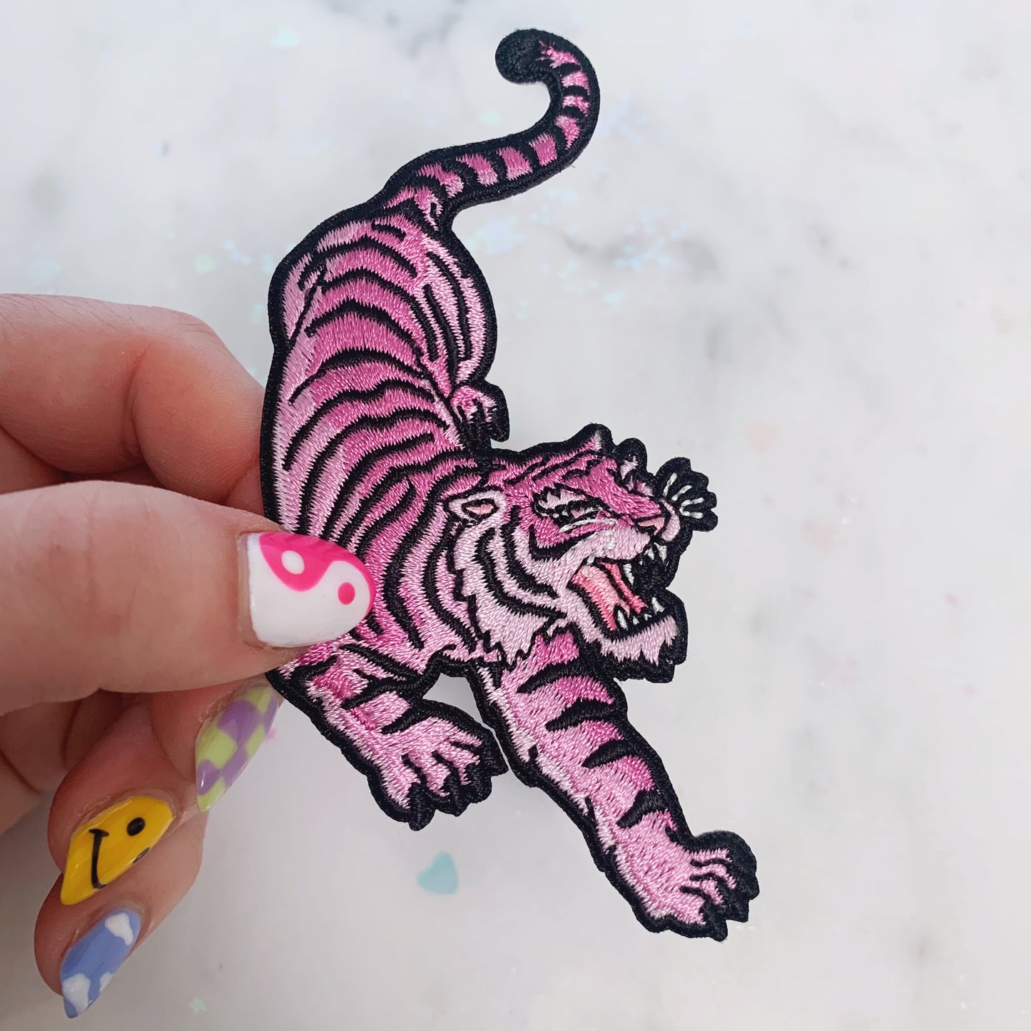 TR00210-ALL-OS-R Pastel Tiger Patches - Embroidered Iron On Appliques - Patches for Jackets - Wildflower + Co. DIY group pic pink