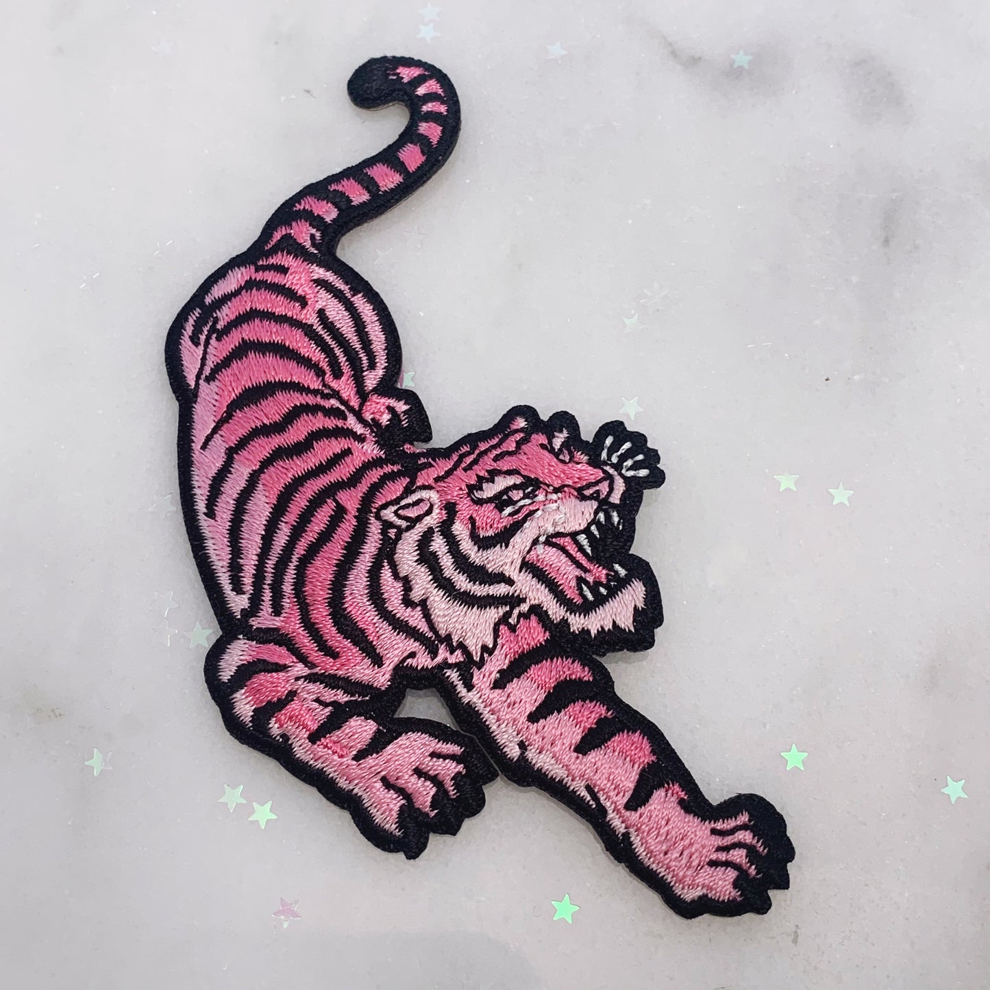 TR00210-ALL-OS-R Pastel Tiger Patches - Embroidered Iron On Appliques - Patches for Jackets - Wildflower + Co. DIY pink