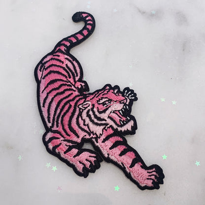 TR00210-ALL-OS-R Pastel Tiger Patches - Embroidered Iron On Appliques - Patches for Jackets - Wildflower + Co. DIY pink