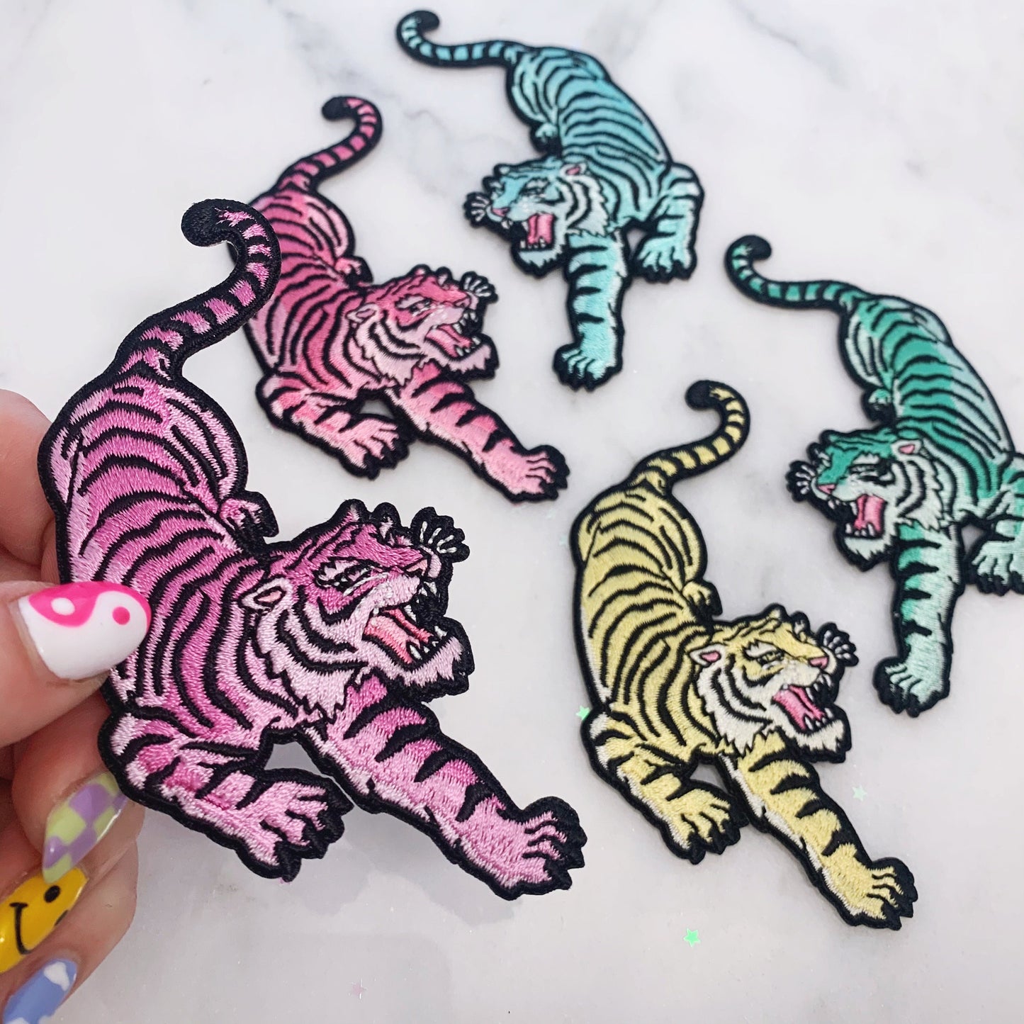TR00210-ALL-OS-R Pastel Tiger Patches - Embroidered Iron On Appliques - Patches for Jackets - Wildflower + Co. DIY group pic