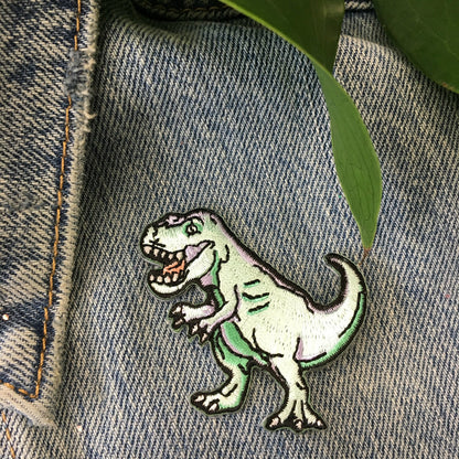TR00252-MLT-OS - T-Rex_Dinosaur_Embroidered_Patch_Iron_On_Patches_Flair_-_Wildflower_Co_-_On_Jacket 