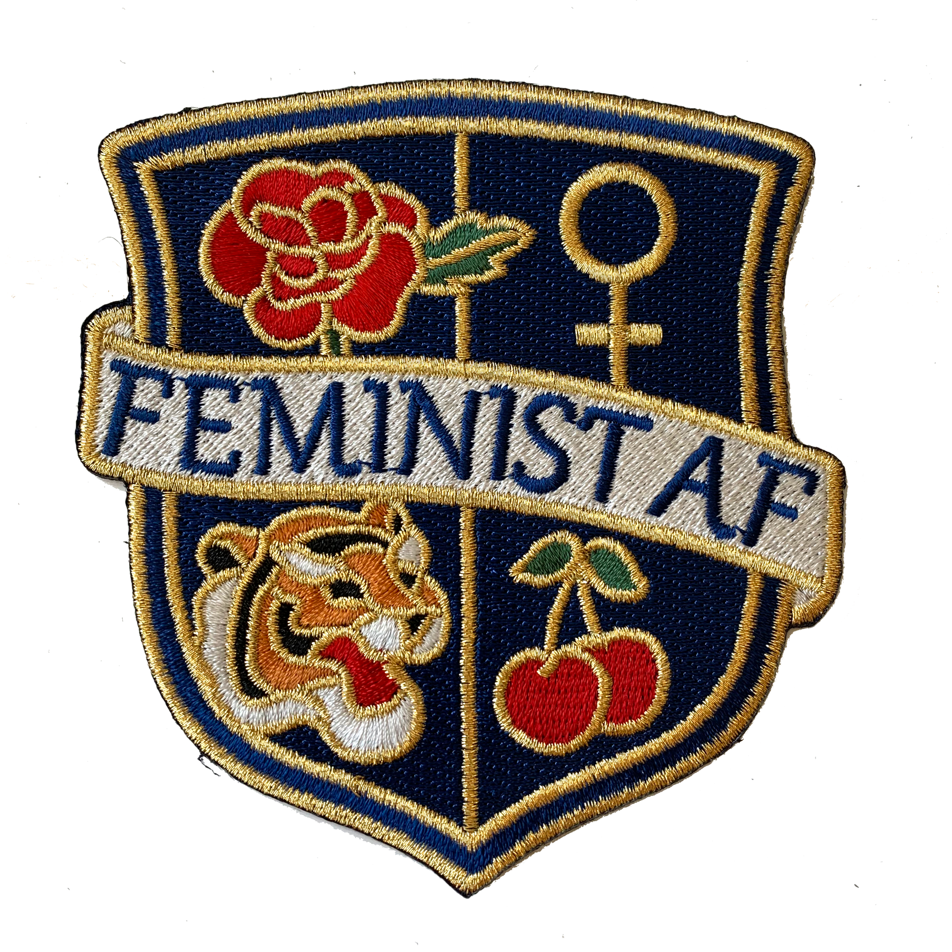 TR00328-PNK-OS - Feminist AF Crest Patch - Medium -Pink - Embroidered Iron On - Wildflower + Co. DIY - navy