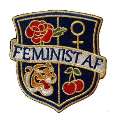 TR00328-PNK-OS - Feminist AF Crest Patch - Medium -Pink - Embroidered Iron On - Wildflower + Co. DIY - navy