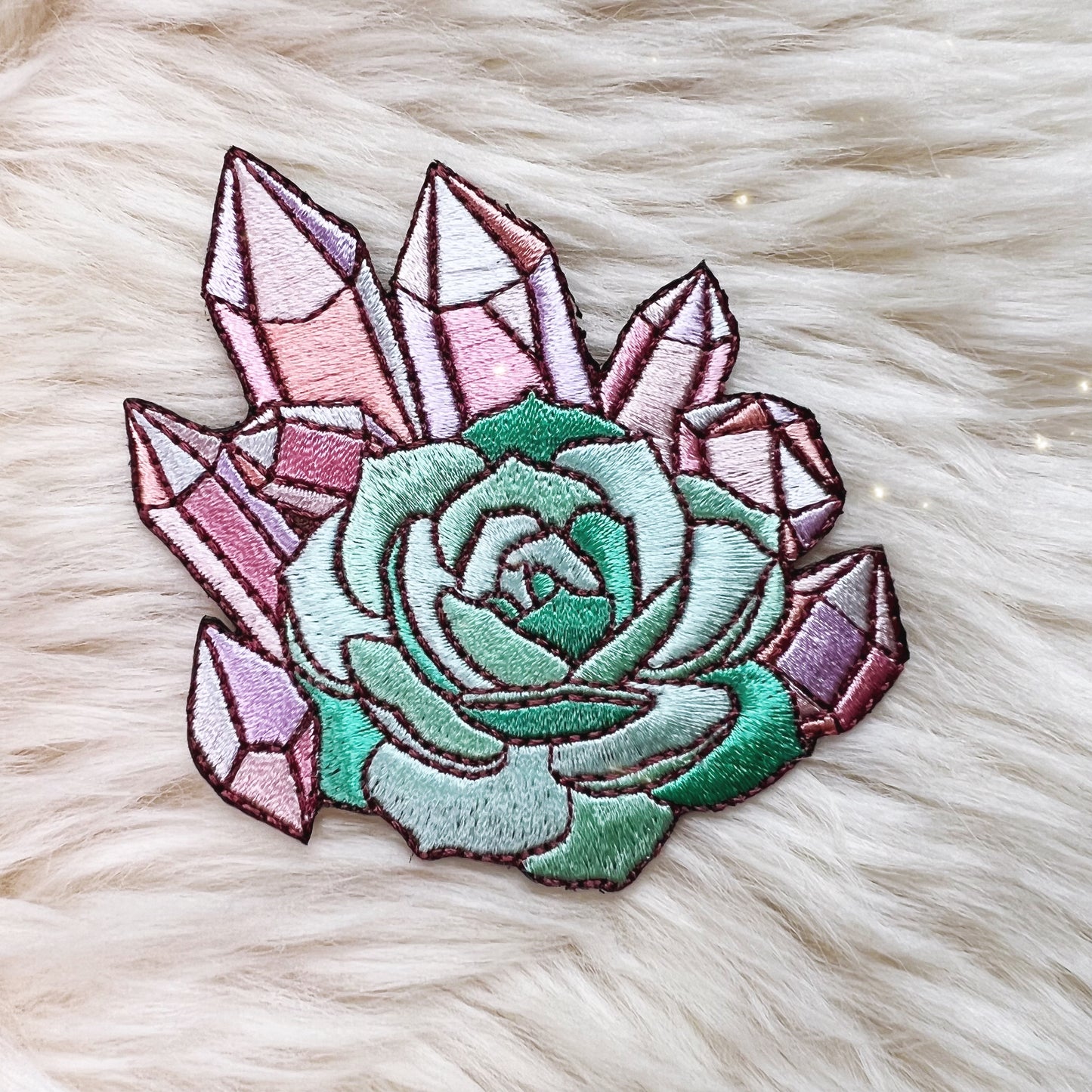 TR00493-MLT-OS Crysta & Succulent Patch - Embroidered Iron On Patches  (1) fur