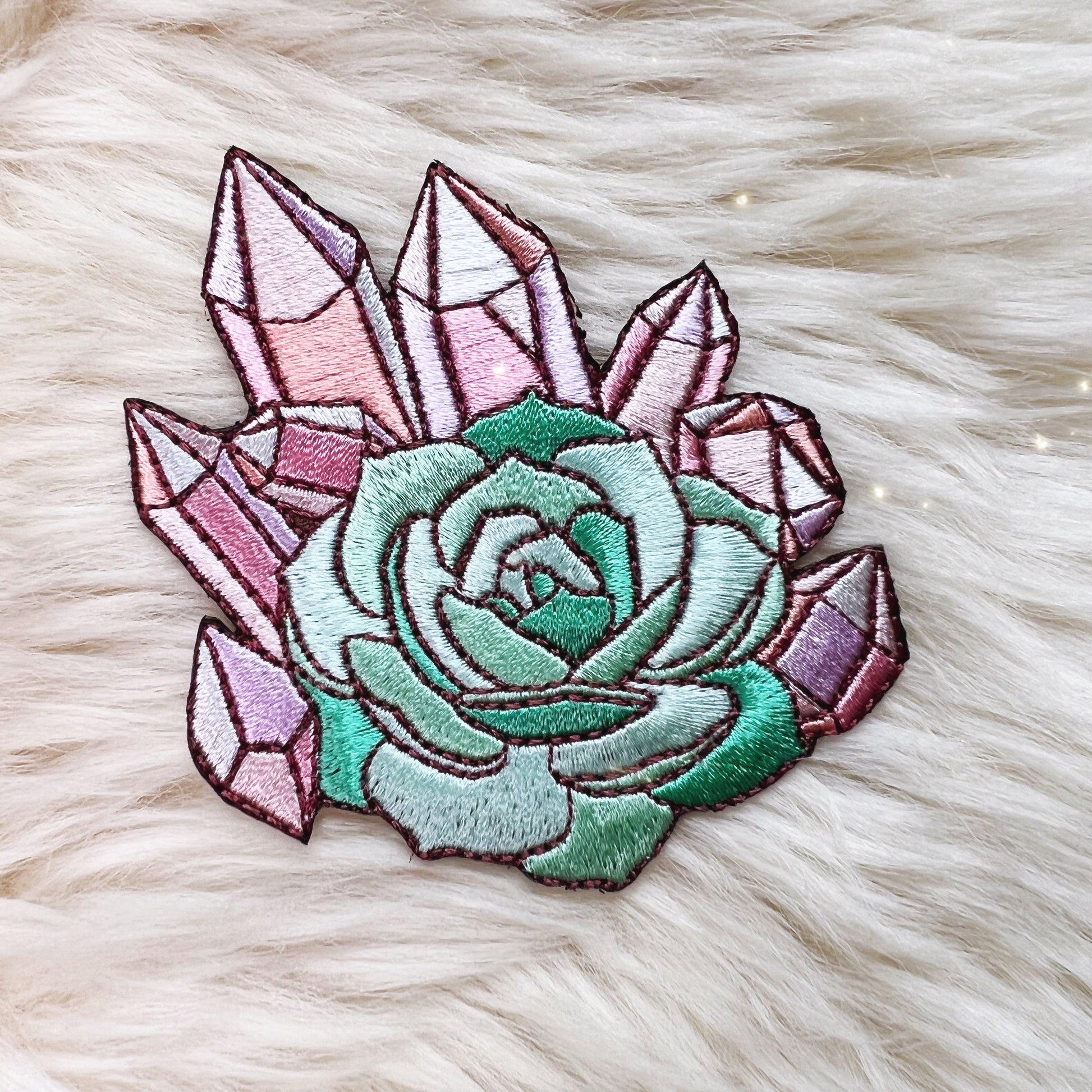 TR00493-MLT-OS Crysta & Succulent Patch - Embroidered Iron On Patches  (1) fur