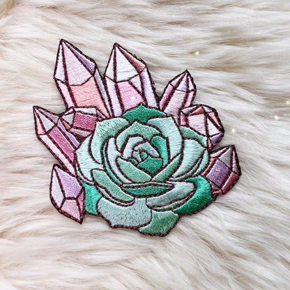 TR00493-MLT-OS Crysta & Succulent Patch - Embroidered Iron On Patches  (1) fur