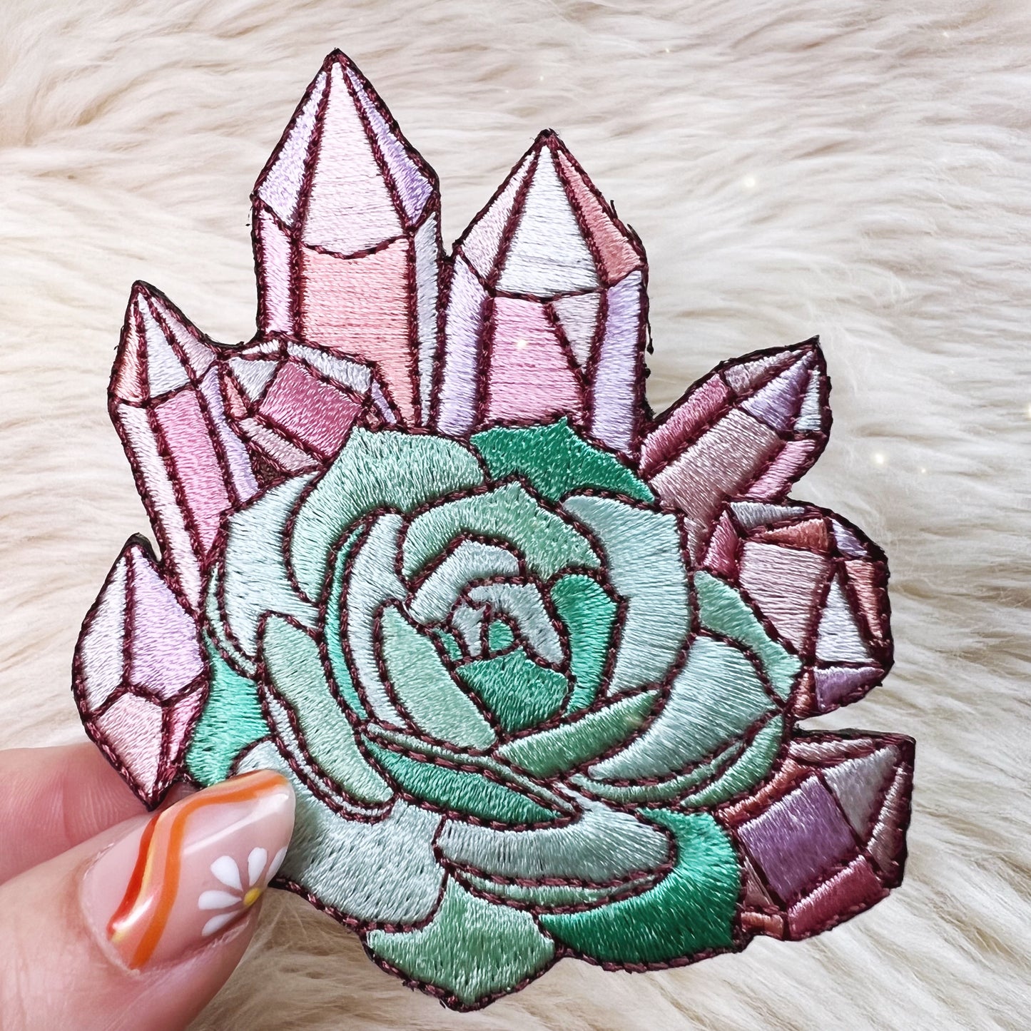 TR00493-MLT-OS Crysta & Succulent Patch - Embroidered Iron On Patches  (3) hand