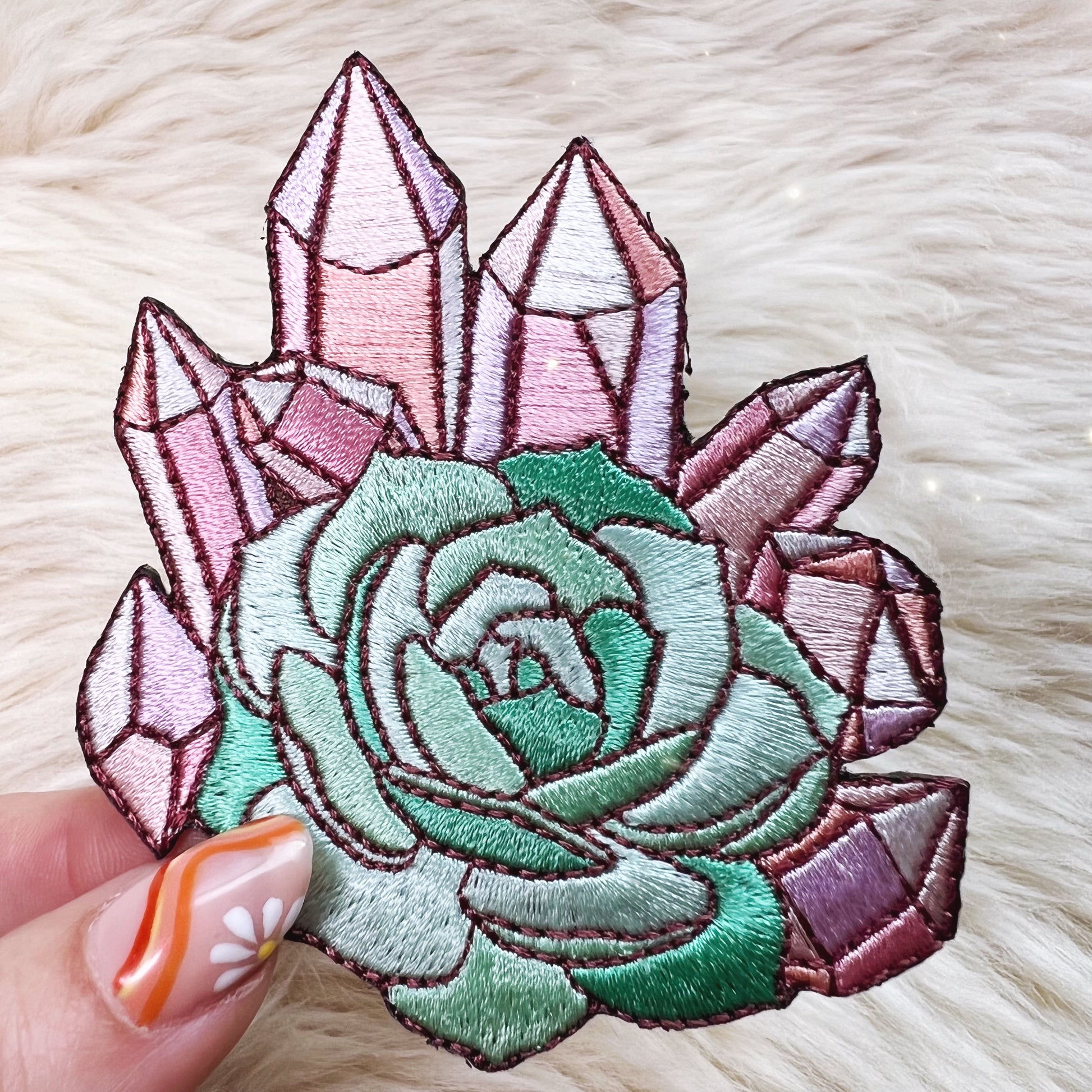 TR00493-MLT-OS Crysta & Succulent Patch - Embroidered Iron On Patches  (3) hand